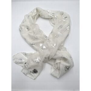 Cerulean by Blue Diamond Silvery Floral Scarf Lightweight Champagne Cream
